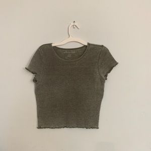 American Eagle Scalloped Army Green Shirt